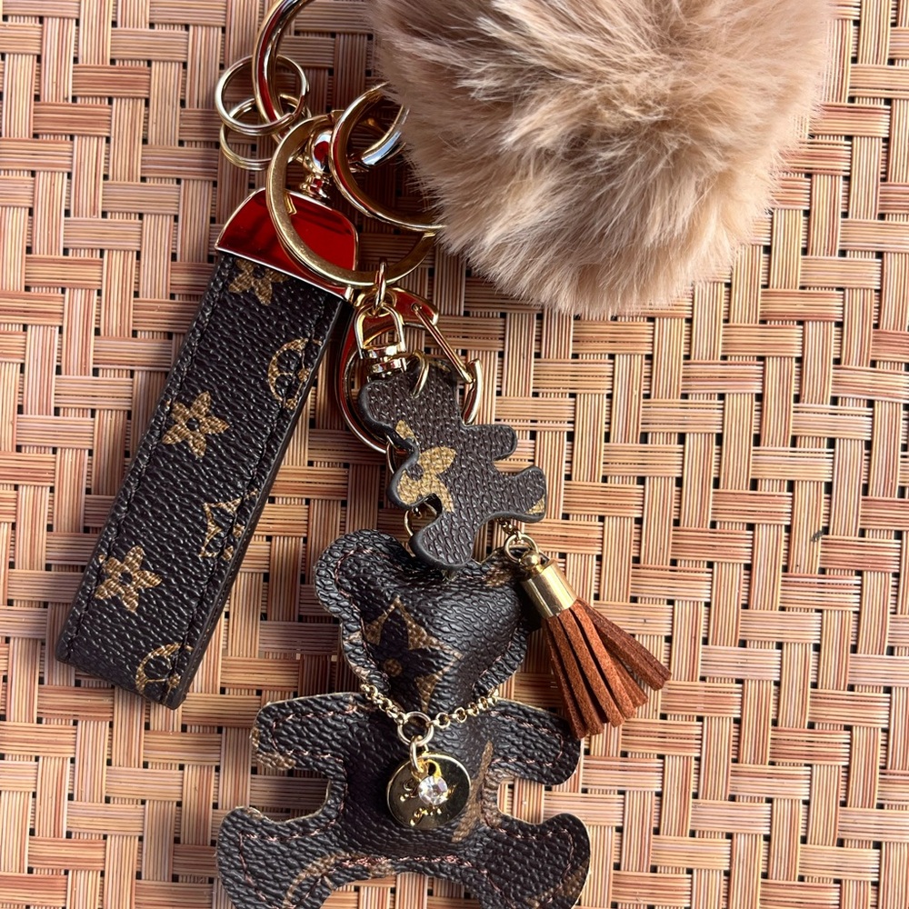 Luxury Brown and Gold Keychain with Pom Pom